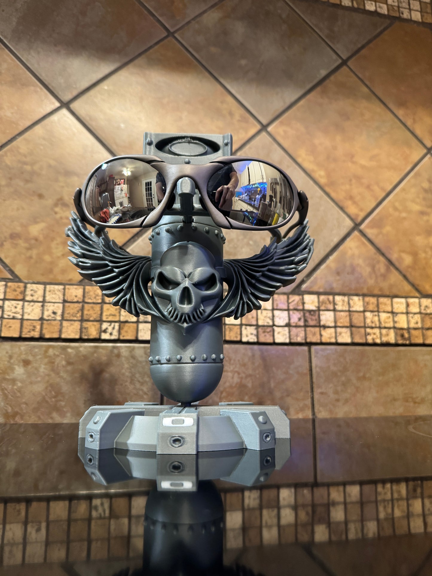 FDM Oaklie Bomb Run Skull Winged Torpedo Collectors Sunglasses Stand Display Piece