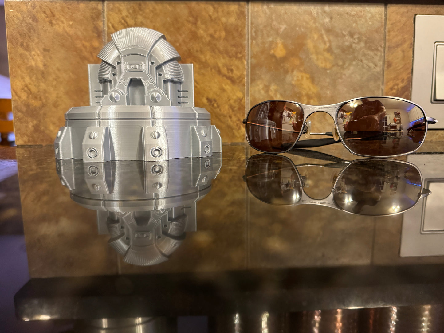 FDM Oaklie Display – Bunker One Icon Inspired – Aluminum Silver 5"