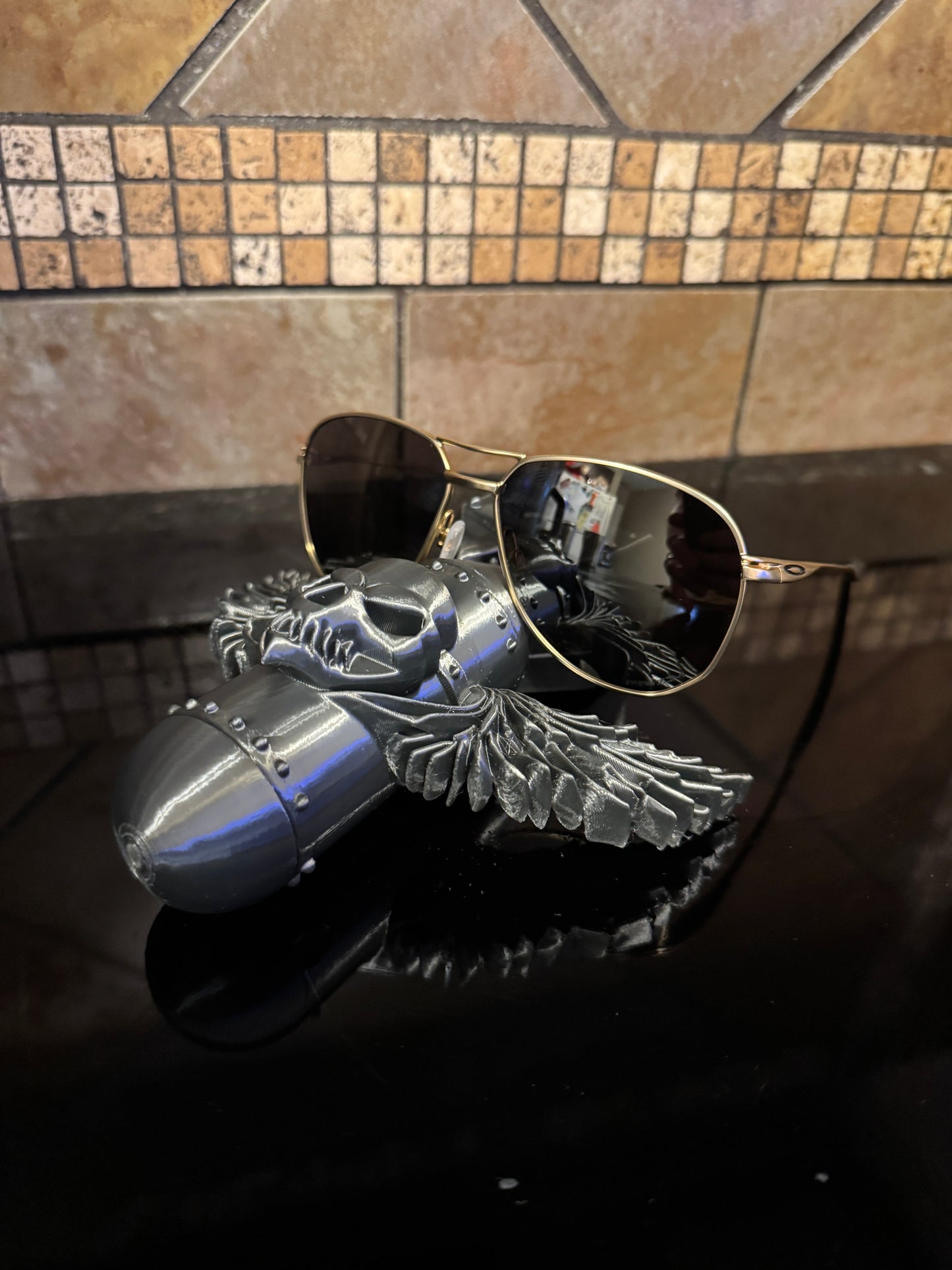 Share FDM Oaklie Bomb Run Skull Winged Torpedo Collectors Sunglasses Display Piece