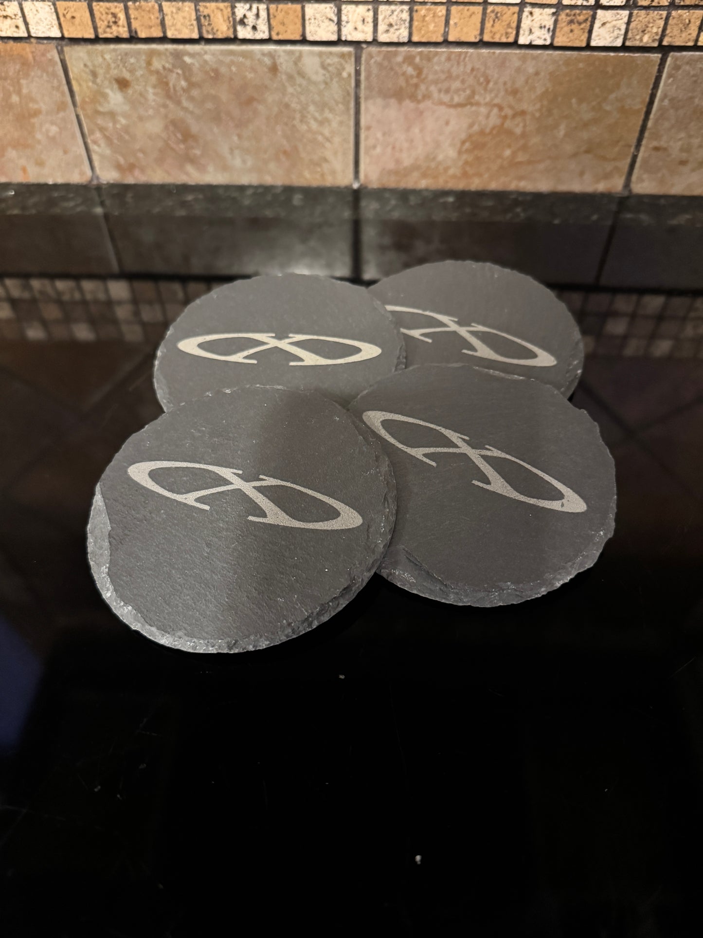 Slate Oaklie X-Resin Logo Coasters “Hydra Pad” – 4" Diameter – Set of 4