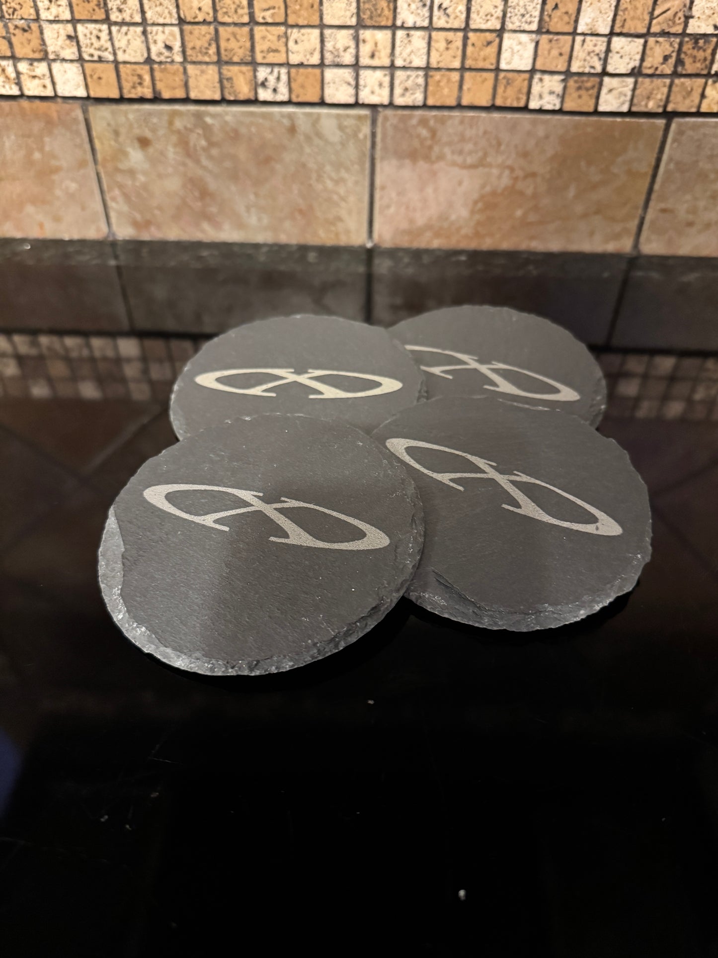 Slate Oaklie X-Resin Logo Coasters “Hydra Pad” – 4" Diameter – Set of 4