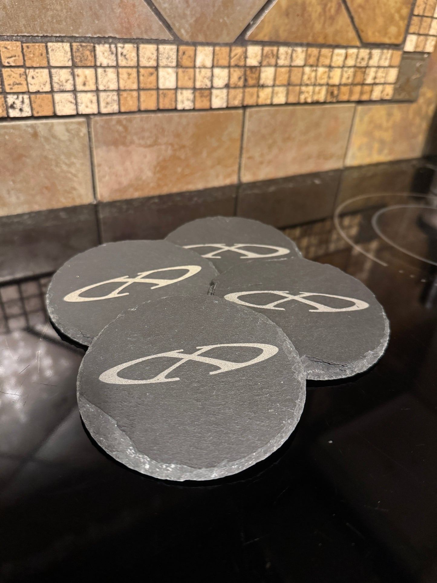 Slate Oaklie X-Resin Logo Coasters “Hydra Pad” – 4" Diameter – Set of 4