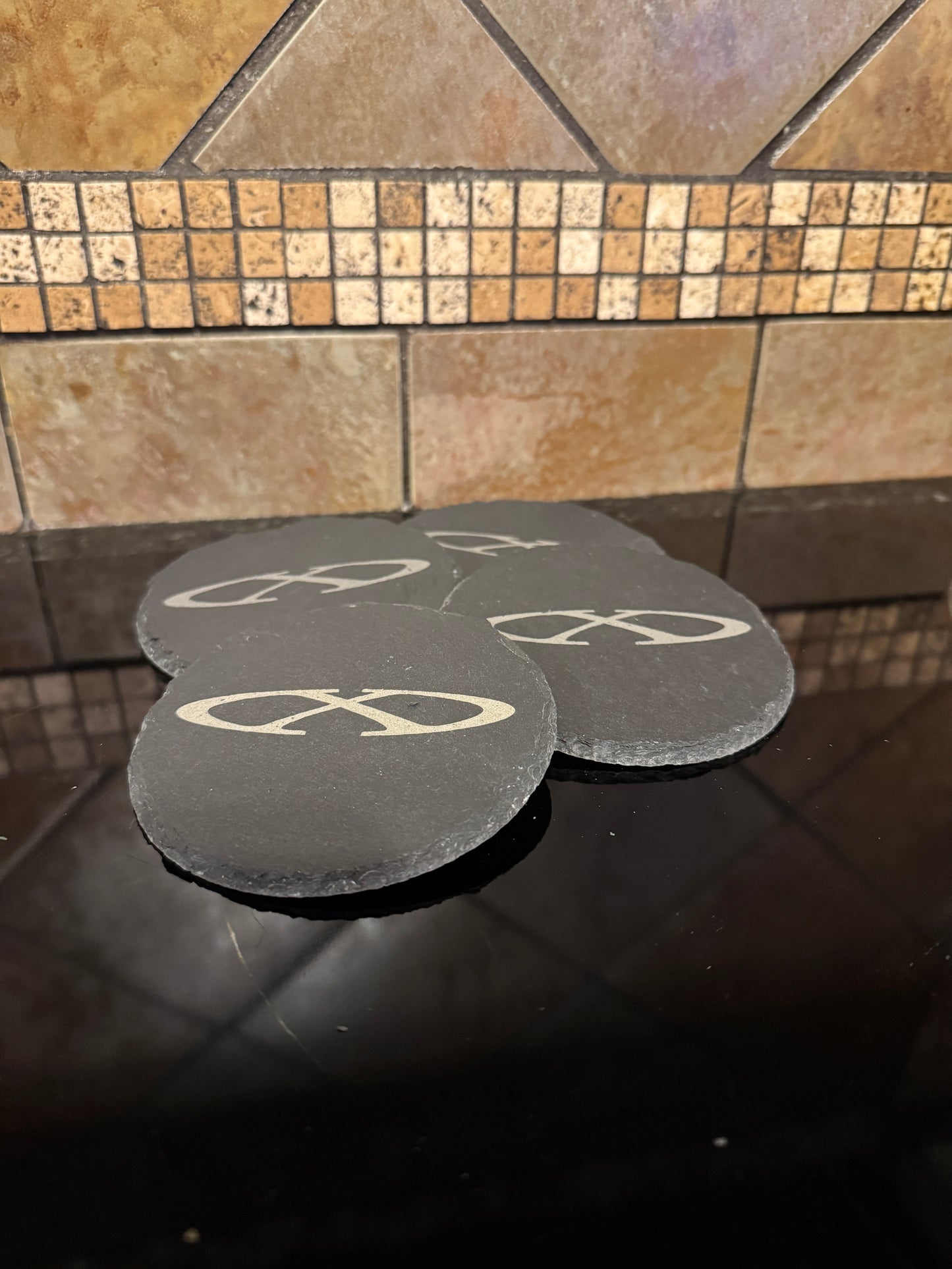 Slate Oaklie X-Resin Logo Coasters “Hydra Pad” – 4" Diameter – Set of 4