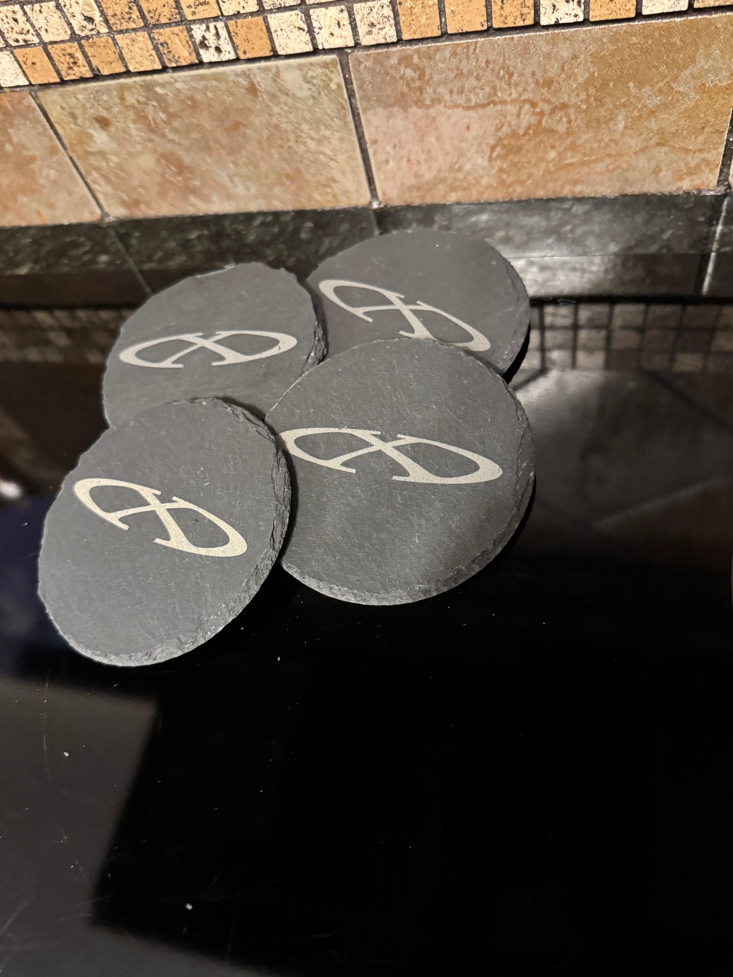 Slate Oaklie X-Resin Logo Coasters “Hydra Pad” – 4" Diameter – Set of 4
