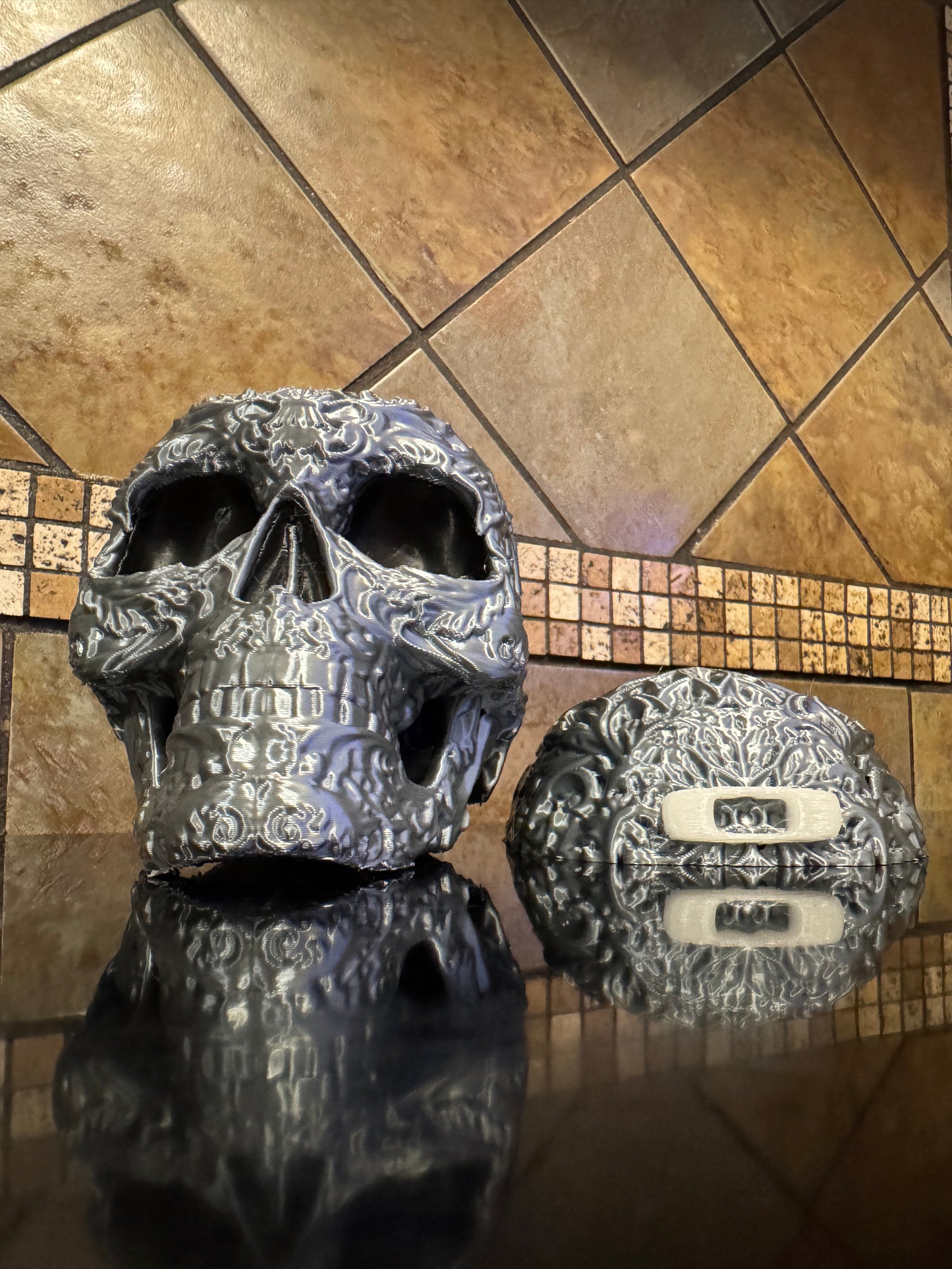 FDM Halloween Oaklie Sugar Skull w/ Hidden Compartment, Glow-in-the-Dark Logo