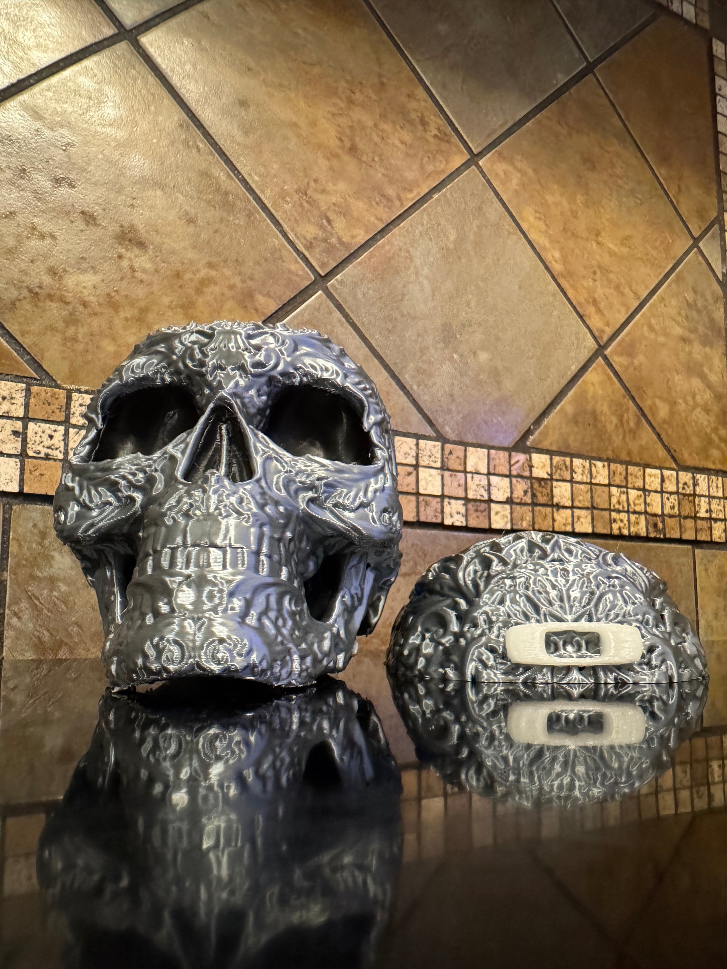 FDM Halloween Oaklie Sugar Skull w/ Hidden Compartment, Glow-in-the-Dark Logo