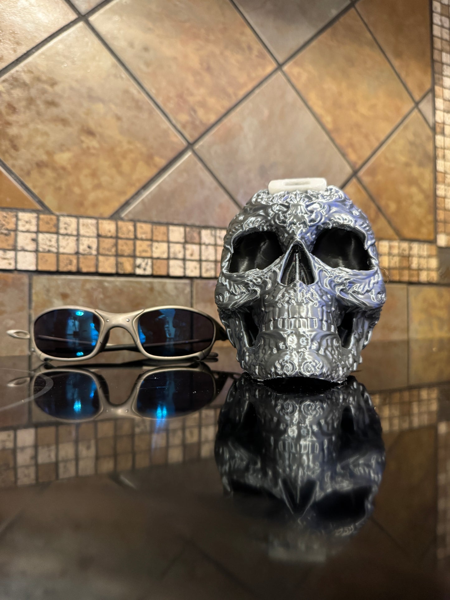 FDM Halloween Oaklie Sugar Skull w/ Hidden Compartment, Glow-in-the-Dark Logo