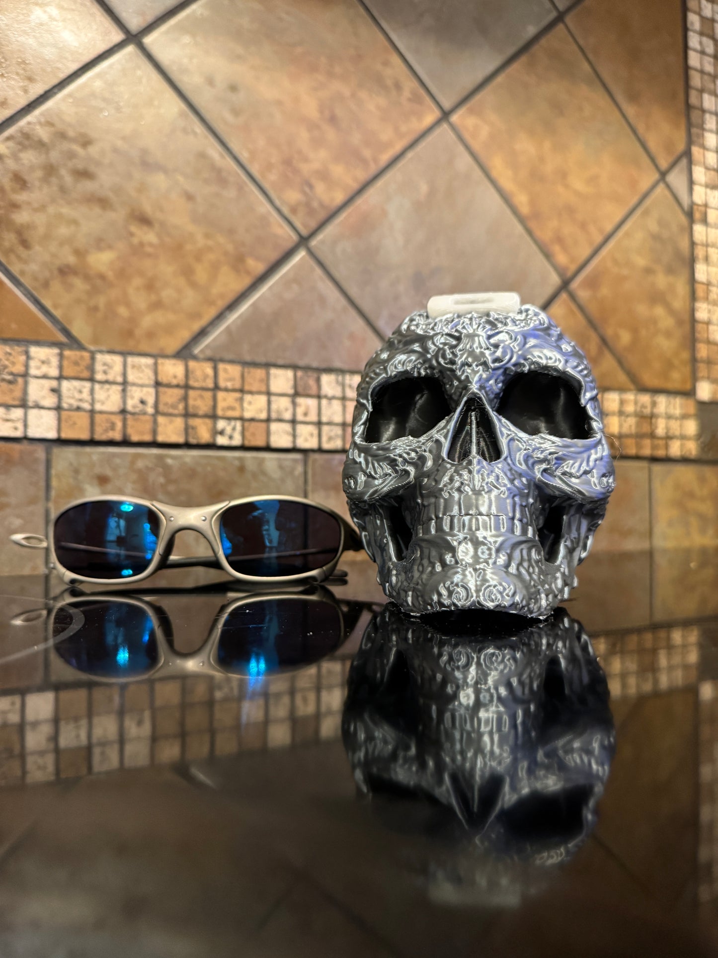 FDM Halloween Oaklie Sugar Skull w/ Hidden Compartment, Glow-in-the-Dark Logo