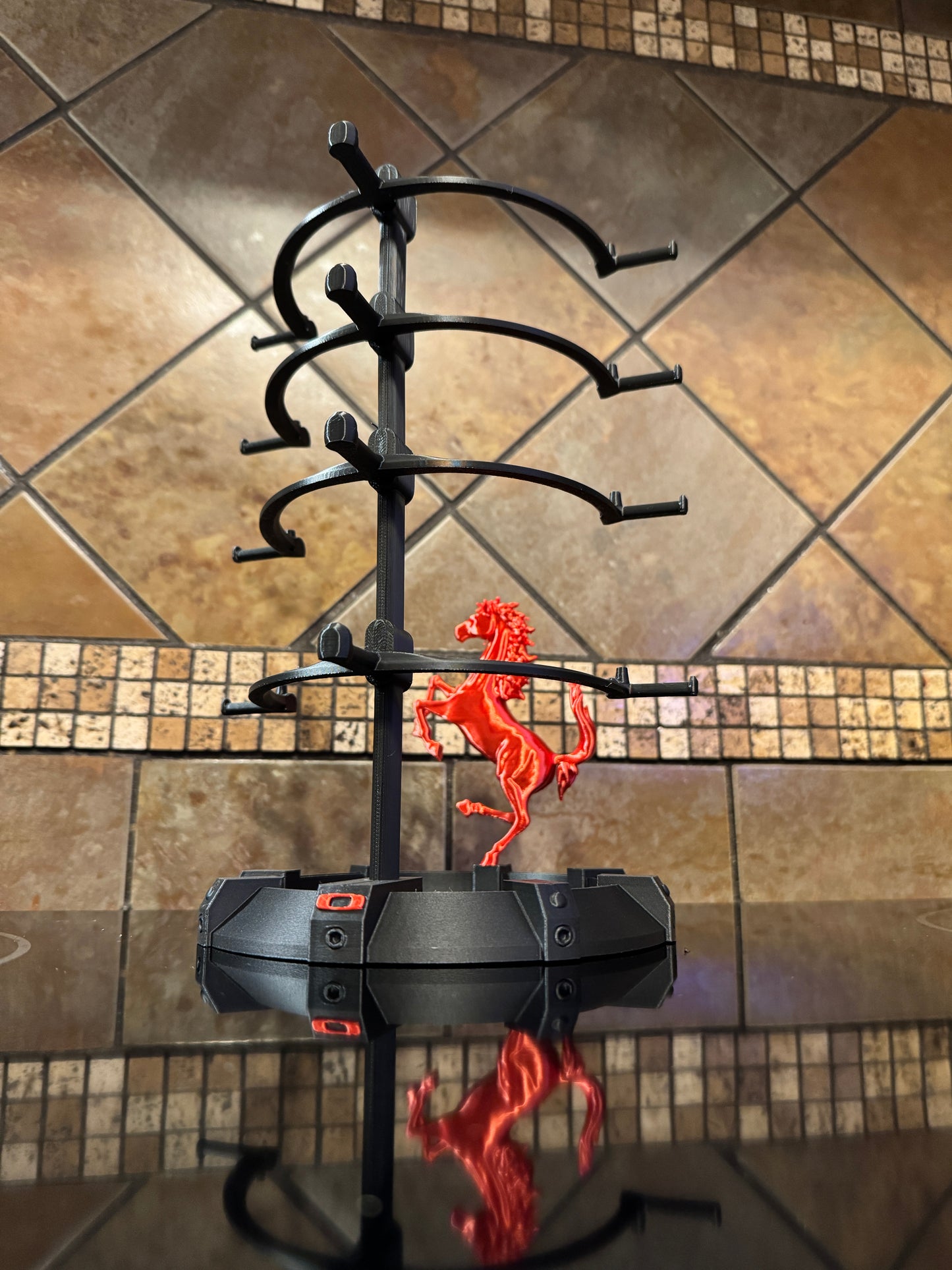 Oaklie FDM Ferrarie Themed Display Stand –  Carbon Fiber Infused Base w/ Metallic Fire Red Logo & dancing Horse