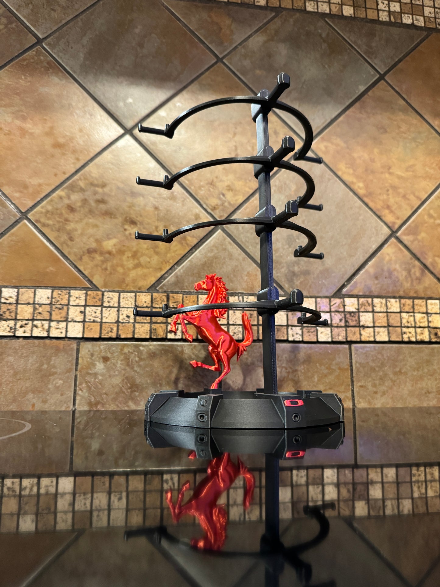 Oaklie FDM Ferrarie Themed Display Stand –  Carbon Fiber Infused Base w/ Metallic Fire Red Logo & dancing Horse