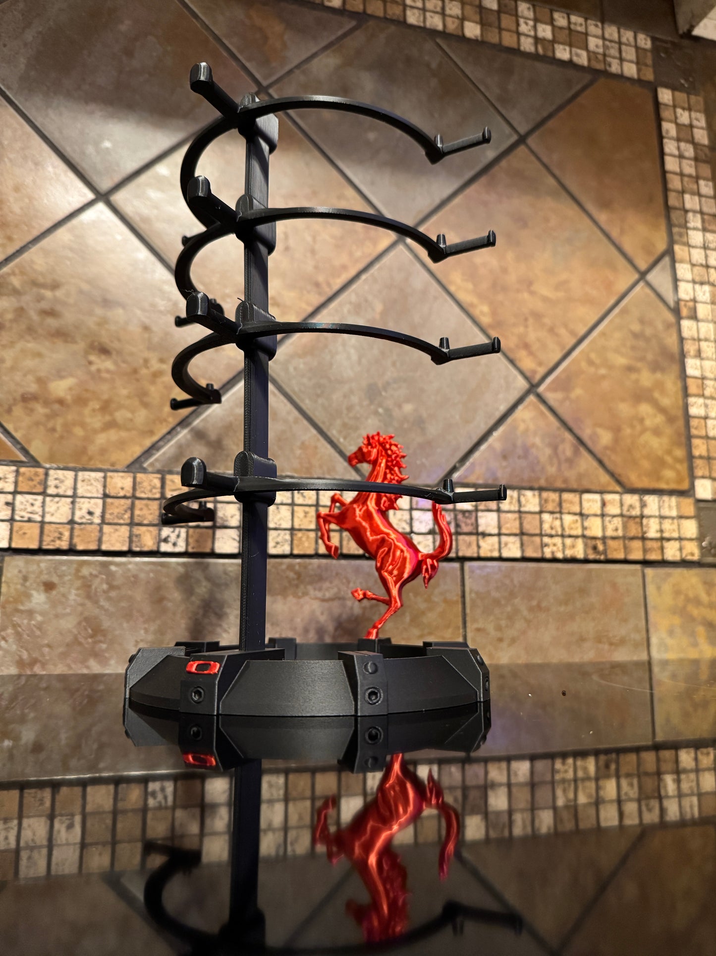 Oaklie FDM Ferrarie Themed Display Stand –  Carbon Fiber Infused Base w/ Metallic Fire Red Logo & dancing Horse
