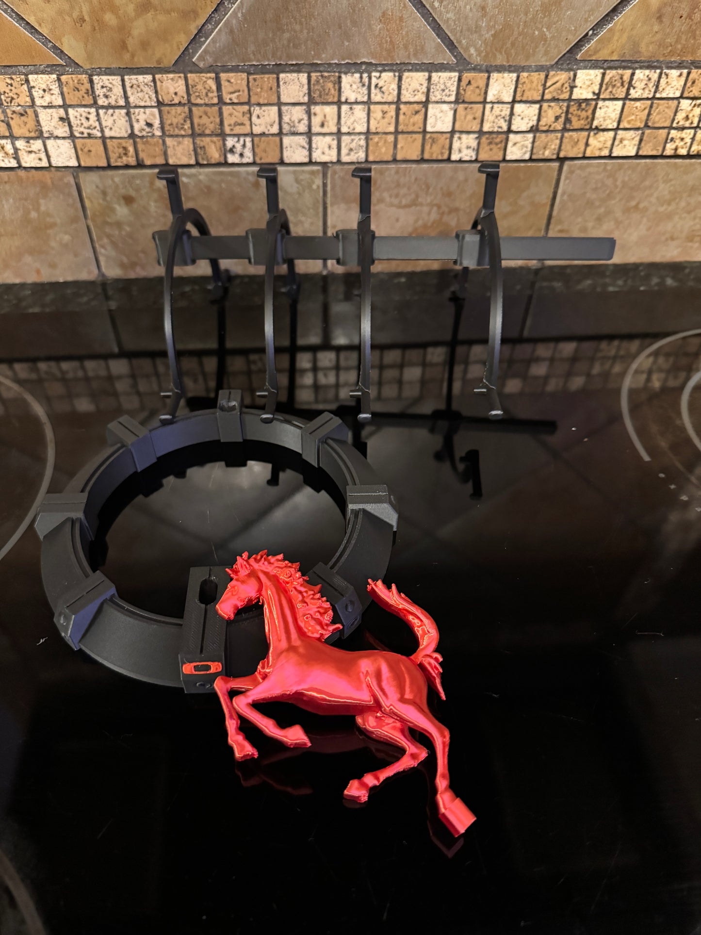 Oaklie FDM Ferrarie Themed Display Stand –  Carbon Fiber Infused Base w/ Metallic Fire Red Logo & dancing Horse