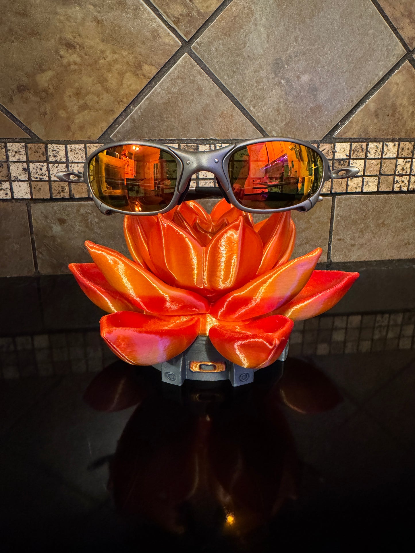 Beautiful FDM Oaklie Industrial Fire Lotus Sunglasses Stand - 7" dia x 4.5"