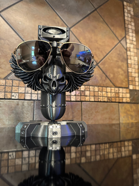 FDM Oaklie Bomb Run Skull Winged Torpedo Collectors Sunglasses Stand Display Piece